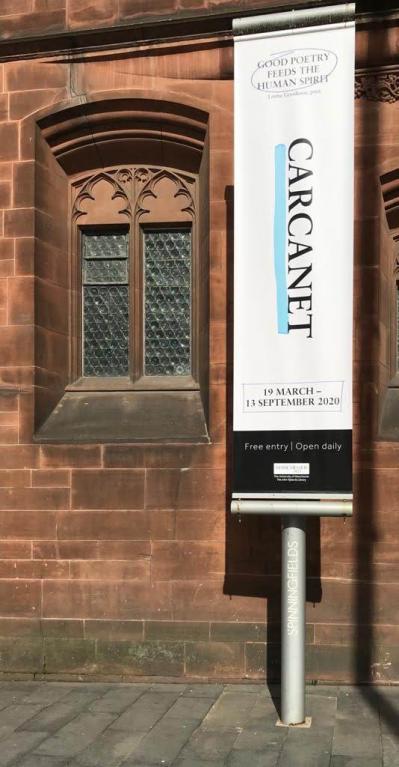 Carcanet Exhibition Banner at the John Rylands Library in Manchestser